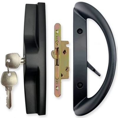 Patio Sliding Door Handle Set with Mortise Lock, Key Cylinder and Face Plate,