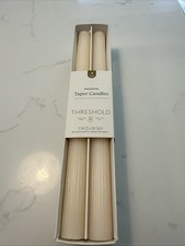 Threshold 10" White Unscented Ribbed Taper Flame Candles 4pk