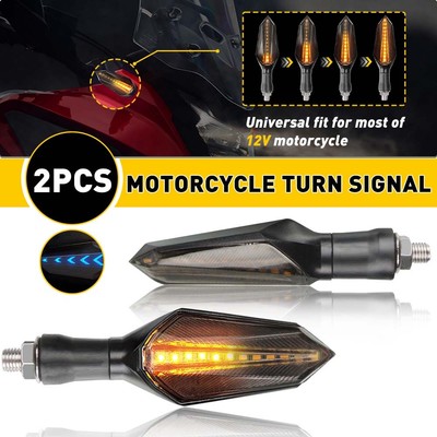 Black Motorcycle LED Mini Turn Signals Light Dynamic Amber For Bobber Cafe Racer