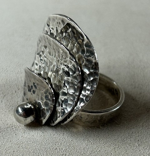 Anello rotante mobile articolato martellato argento sterling vintage 8,75" - Foto 1 di 9