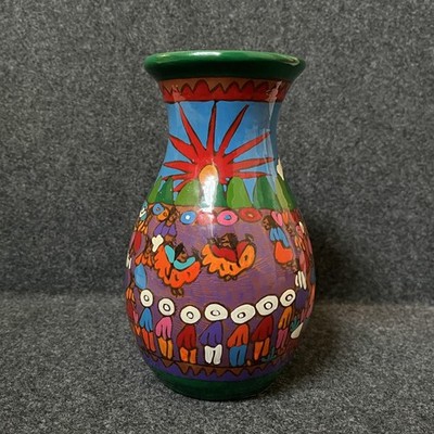 Mexican Storyteller Pottery Vase Folk Art Clay Multicolor Hand Painted * READ