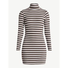 No Boundaries Women’s Turtle Neck Mini Dress, Striped Size XXS(00)