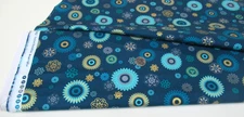 Michael Miller quilt-craft fabric FESTIVE MEDALLIONS teal 1 yd (cm-11852) w-Gold