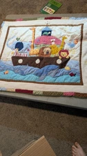 Noah's Ark Handmade Baby Blanket Quilt Cross Stitch Fleece Back 43x35"