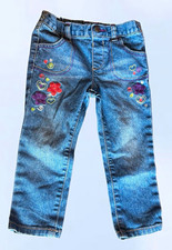 Vintage Healthtex Girls 24M Blue Denim Jeans Button Embroidered Heart Flower