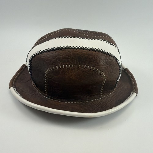Handmade, Leather Bowler Hat Brown White Steampunk Western Costume Artisan - Afbeelding 4 van 16