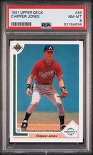1991 UPPER DECK #55 CHIPPER JONES ROOKIE RC PSA 8