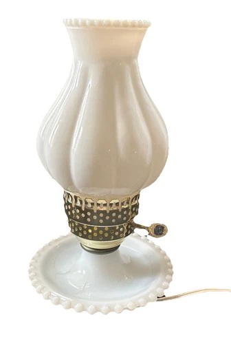 Vintage White Milk Glass Underwriters Laboratories Hobnail Lamp U-2519 & Shade