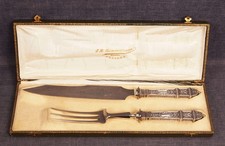 Gr&uuml;nderzeit Vorlegebesteck Messer Gabel 800 Silber im Etui