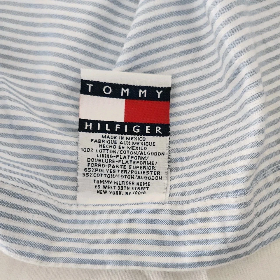 Falda de cama Tommy Hilfiger azul a rayas king plisada en caja, casa de campo francesa  Foto 2 de 4