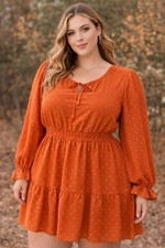 Shein Curve Rust Swiss Dot Dress 3XL Smocked Waist Tiered Fall Boho