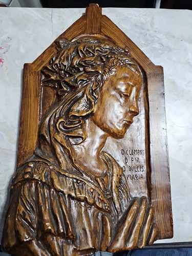 Antique 1932 Catholic Virgin Mary Chalkware Plaque Inscribed Church Anniversary