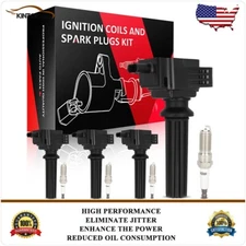 4 Ignition Coils & 4 Spark Plugs For Ford Mustang Explorer Focus Lincoln MKZ