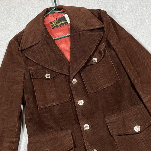 Vintage Simpsons Sears Safari Corduroy Jacket Men Small Brown 70’s Belted Flap - Picture 2 of 15