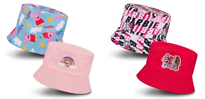 Mädchen Jungen Kinder PEPPA PIG, BARBIE Wende Bucket Wide Sonnenhut Sommerhut Cap