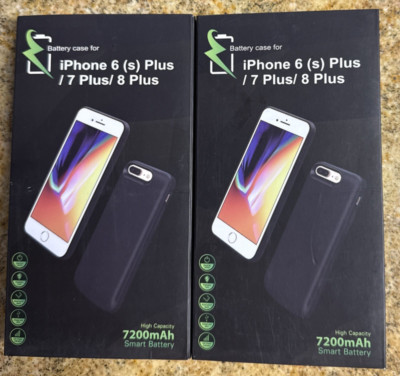 LOT OF 2 iPhone 8 Plus, 7 Plus, 6s Plus BATTERY Case 7000mAh + Screen Protector