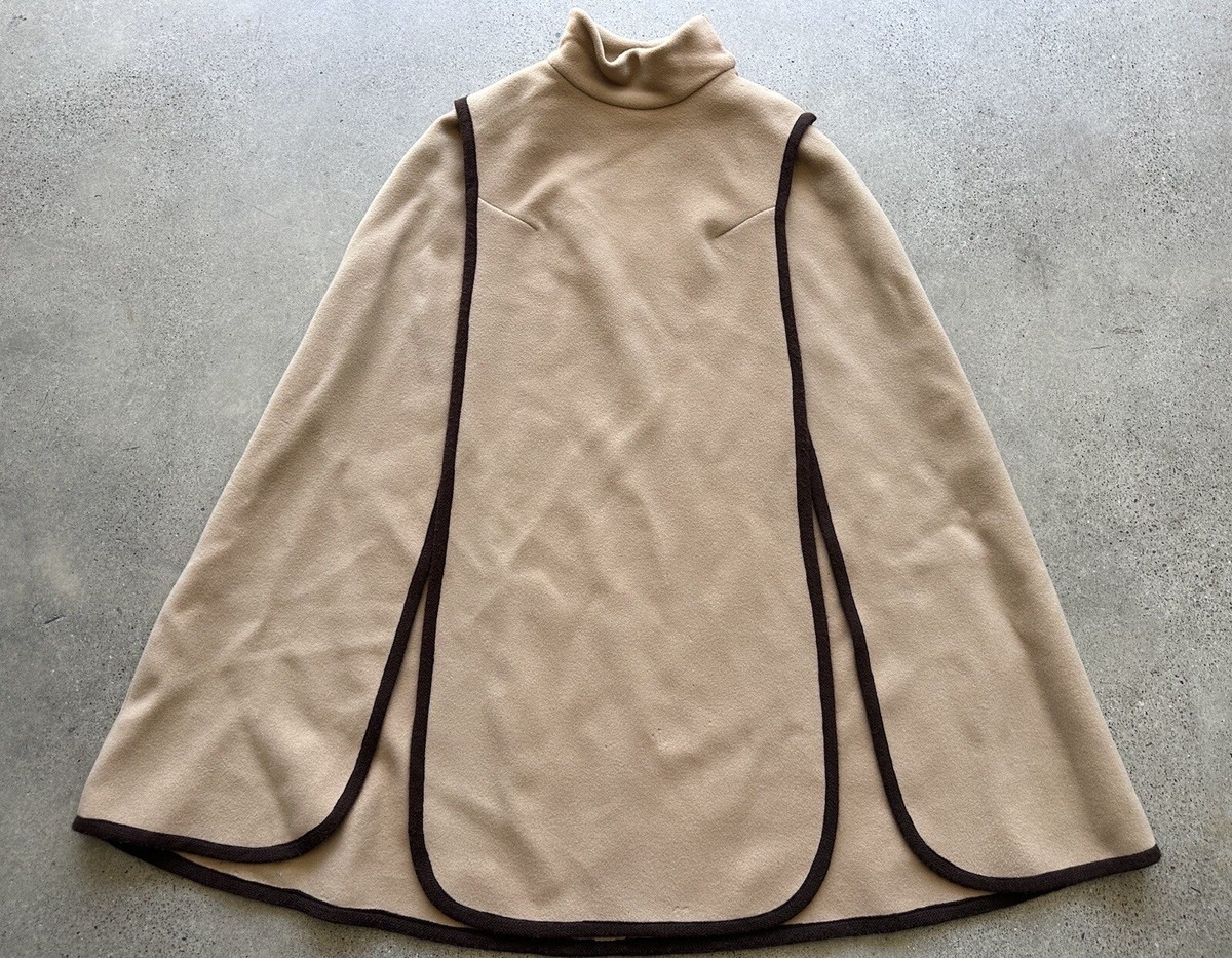 Vintage 1960's Danico Model Brown 100% Wool Mock Neck Retro Cape