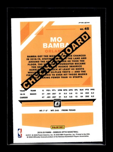 2019 Donruss Optic #45 Mo Bamba Checkerboard Case Hit SSP Mint+ New - Picture 2 of 2