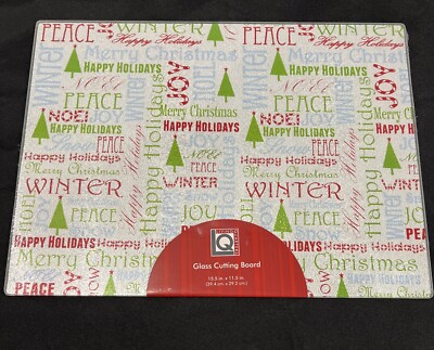 Merry Christmas Peace Noel 100% Tempered Glass Cutting Board 15.5” X 11 ...