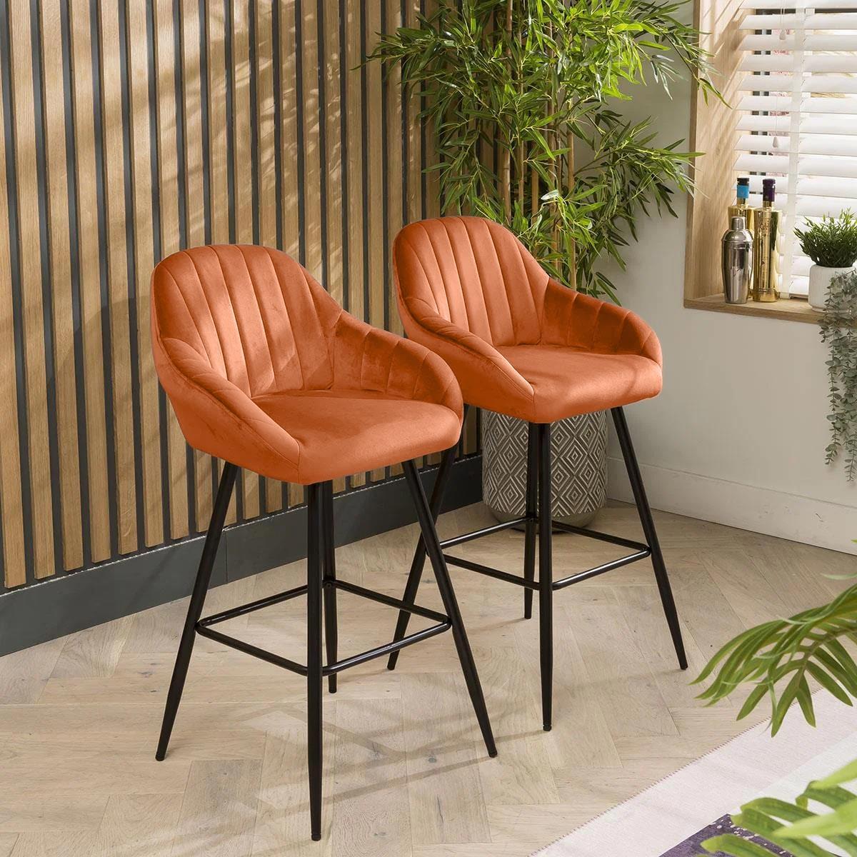 Harper Velvet Bar Stools Orange UK
