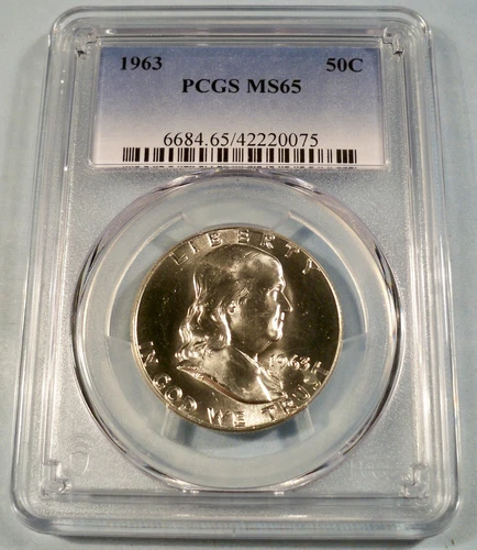 1963 50c PCGS MS65 FRANKLIN HALF SILVER MS 65 NICE WHITE COIN