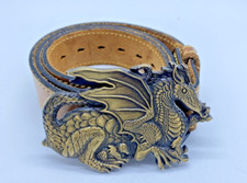Vtg. 1982 Brass "Dragon" Baron Belt Buckle w/Chambers Hand Finished 56760 Belt