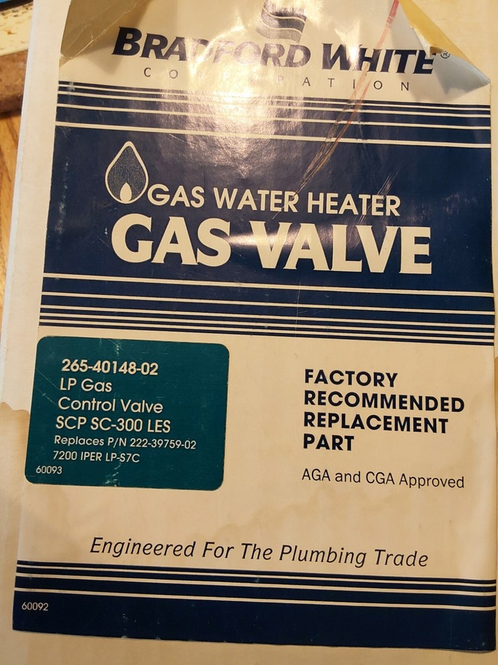 Bradford White Water Heater Gas Valve