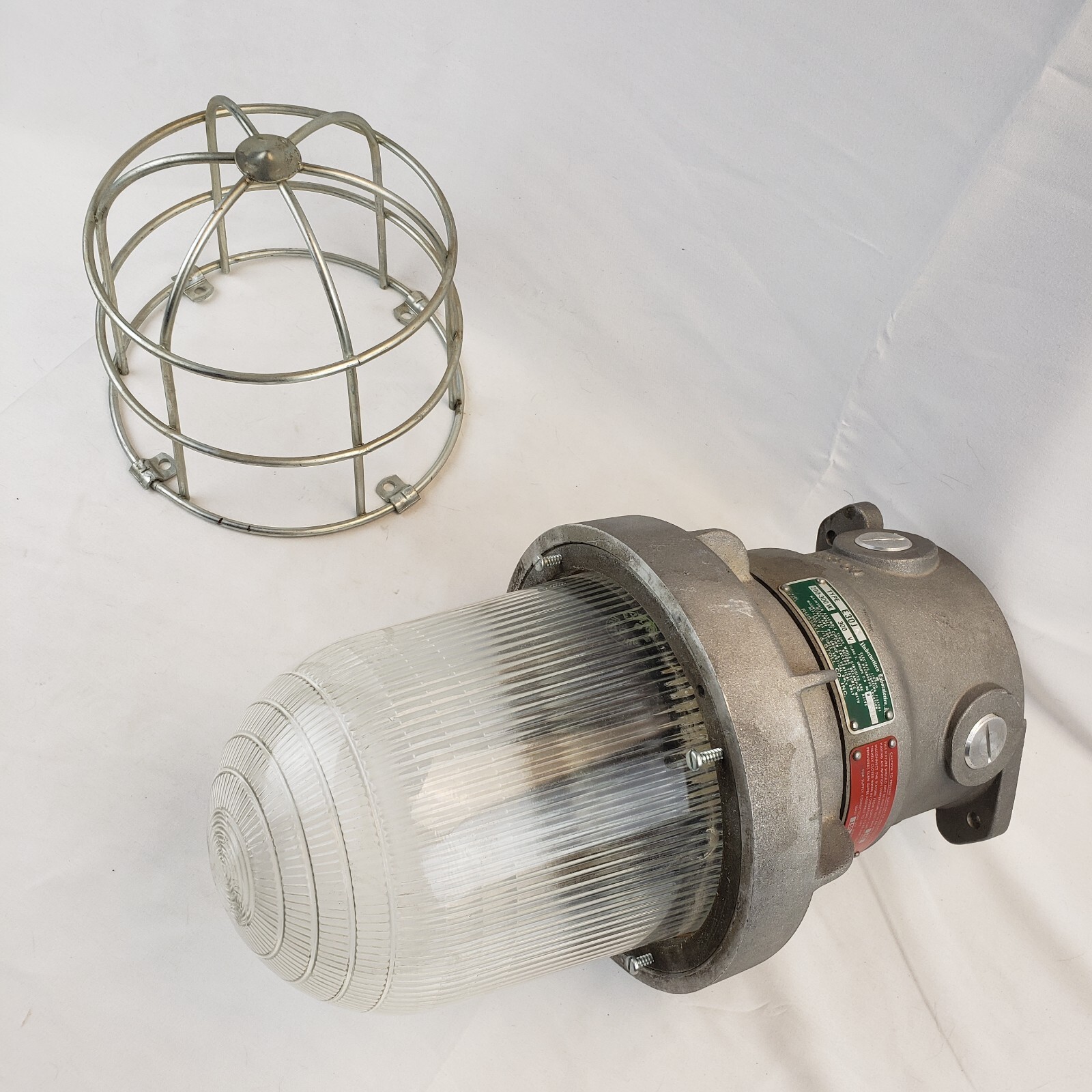 Vintage Industrial Russell & Stoll Explosion Proof Caged Light Fixture Maritime