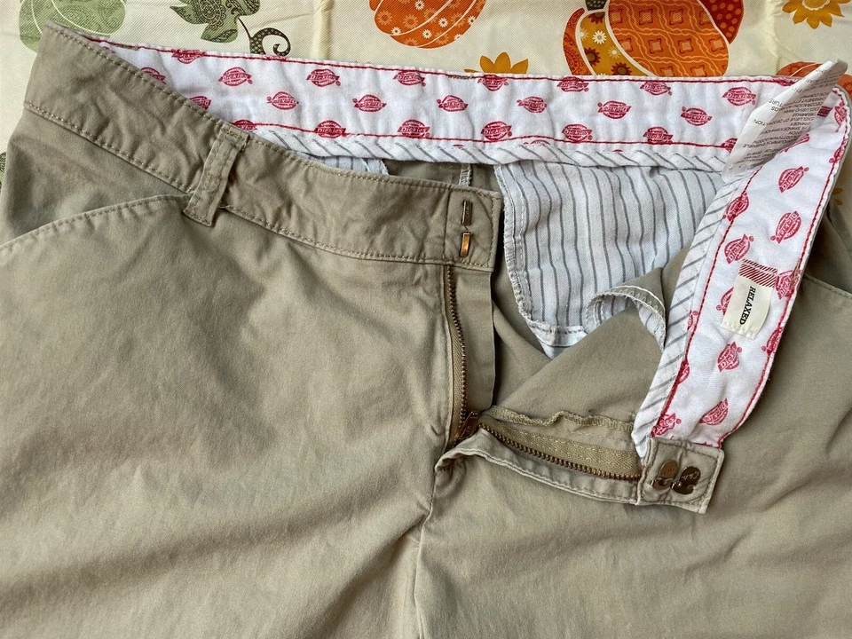 S103 Women's Dickies Subaru Embroidered Tan Uniform Chino Pants - Size 12 Short - Image 2 of 4