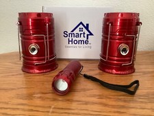 "Smart Home" 2 PC Lantern & 1 Flashlight Emergency Set-Red-NEW