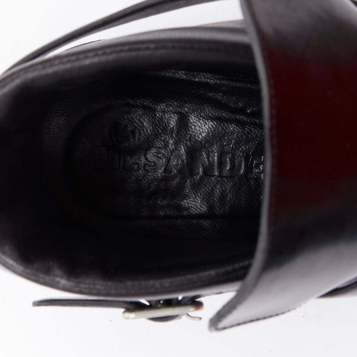 JIL SANDER black leather silver buckle block heel ankle JIL SANDER black leather silver buckle block heel ankle