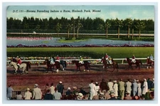 Postcard Horses Parading before Race Hialeah Park Miami Florida Linen Posted