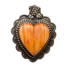 Sterling Silver 925 Scalloped Border Orange Spiny Oyster Shell Heart Ring Size 6