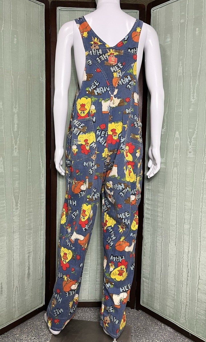 70s Rare Vintage Liberty Hee Haw Bib Overalls 46/31 Denim Cartoon
