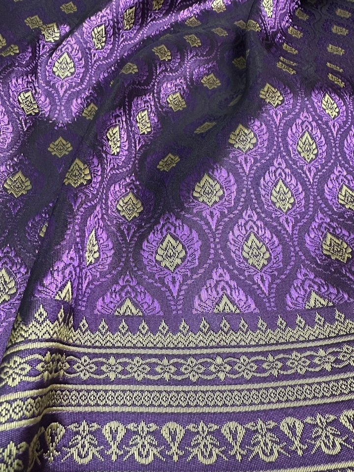 Twilight Purple Thai-Laos Silk Damask Traditional Fabric BTY Formal Skirts Dress - Image 4 of 4