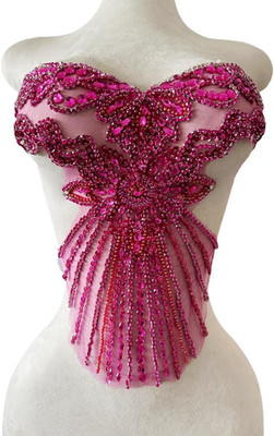 Pure Handmade Bodice Lace Rhinestones Applique Sewing Stones Beads Crystal Trimm