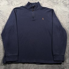 Polo Ralph Lauren Estate Rib Sweater Mens Large Navy Blue Tight Knit Quarter Zip