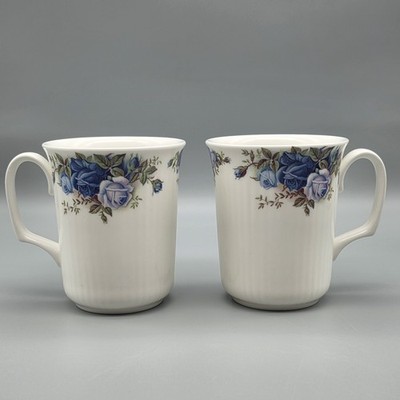 Royal Albert Moonlight Rose Bone China Set of 2 Coffee Mugs Blue Roses