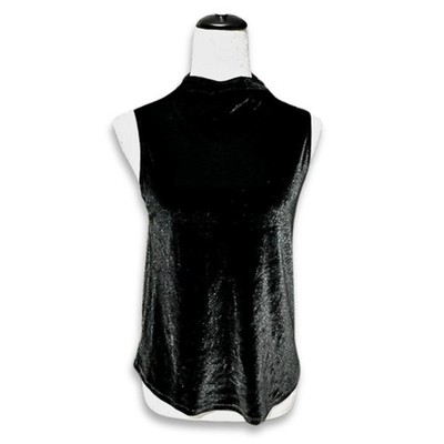 Express Tank Top Velvet Material Mock Neck Sleeveless Design Black Women's XS