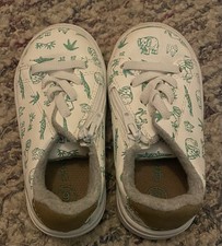 Cat  Jack Baby Boy Size 6 Shoes Sneakers Zipper Closer White Green Animals EUC
