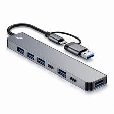 USB Hub 3.0 - 7 in 1 USB C Hub Multiport Adapter Type-C Docking Station Adaptor
