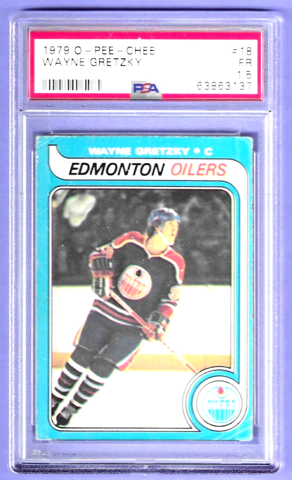 1979 O-Pee-Chee Hockey Wayne Gretzky Rookie Blue Lines HOF Oilers #18 PSA 1.5 view 1