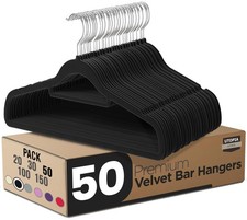 Premium Velvet Hangers 50 Pack - Non-Slip Clothes Hanger with Tie Bar - Black...