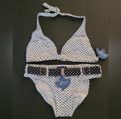 Buzios Brazilian 2pc Pokadot Bikini Black/White sz M  