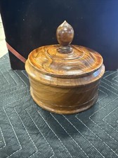 Vintage Hand-Made Wooden Bowl With Lid Various Wood Used 6 Diameter