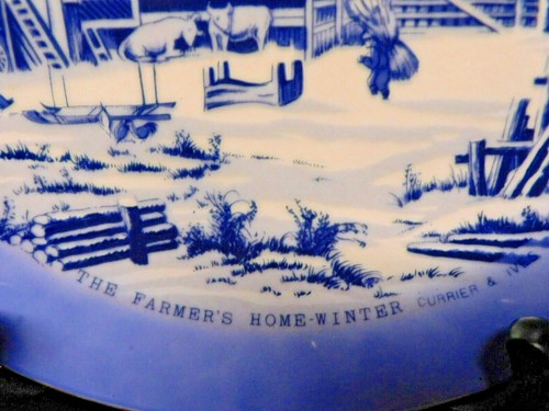 Placa de exhibición Currier & Ives EL HOGAR DEL GRANJERO-INVIERNO azul 8,5" Japón - Imagen 2 de 6