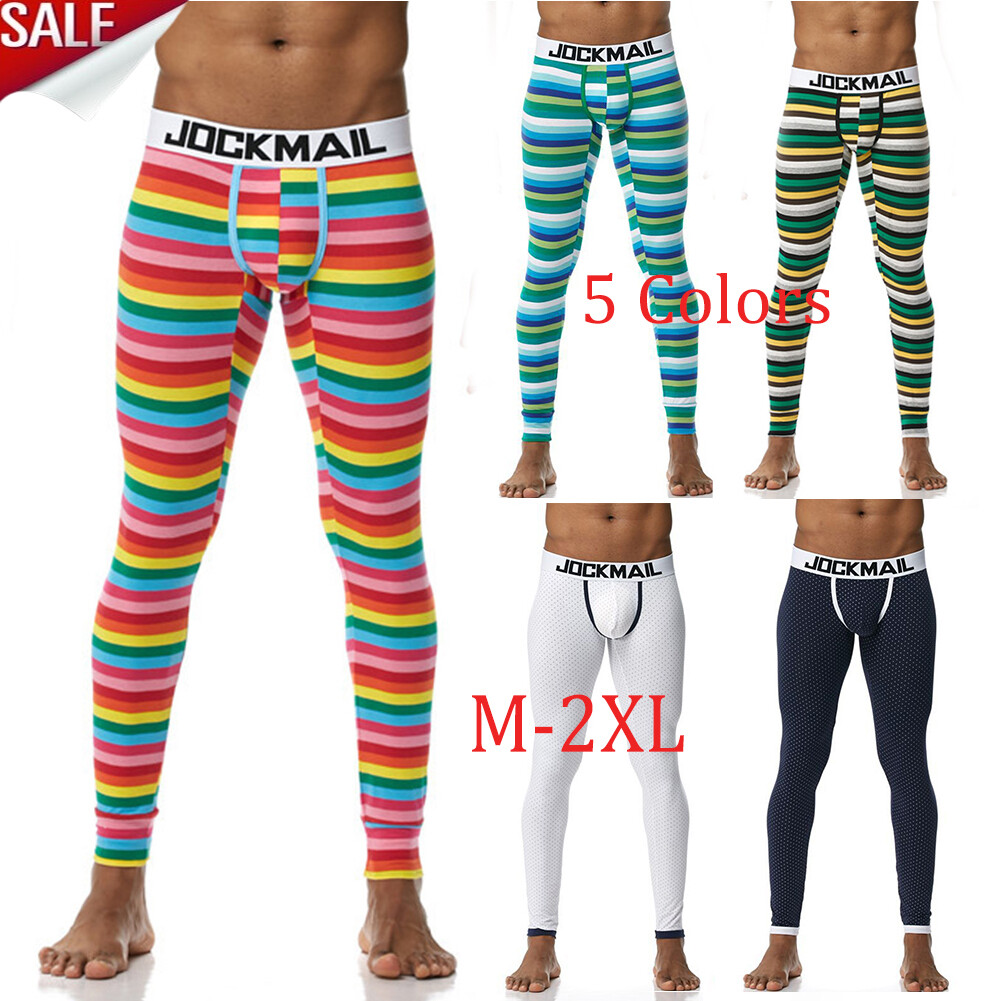 Ropa interior elástica para hombre pantalones largos Johns bolsa térmica abultada leggings a rayas
