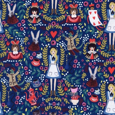 Rifle Paper Co Fabric, Rifle Paper Co, Rifle Paper Wonderland in Navy Metallic