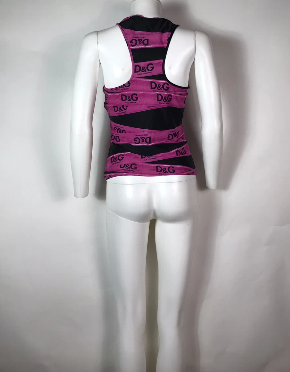 Rare Vtg Dolce & Gabbana D&G Black & Pink Logo Tape Print Tank Top M