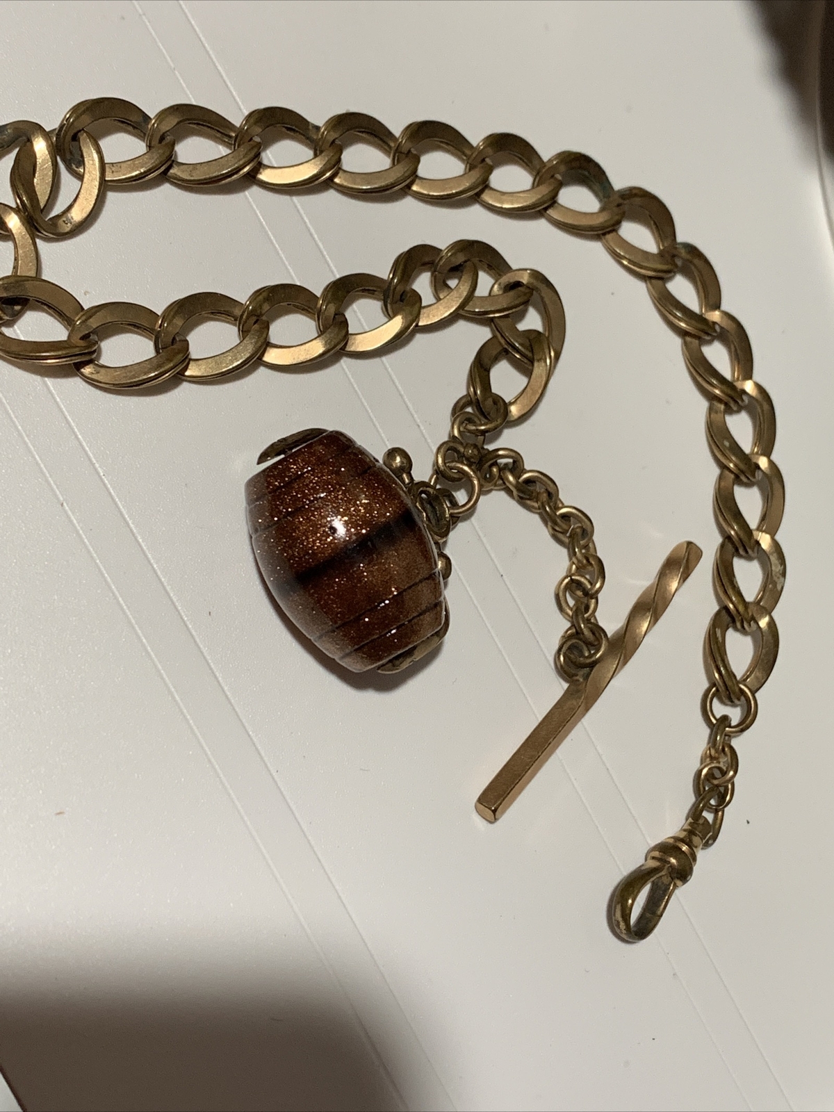 VINTAGE ANTIQUE 12K GF Goldstone Barrel Spinner Fob w 1/10 GF Watch